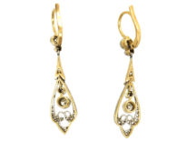Edwardian 15ct Gold & Platinum, Diamond Drop Earrings