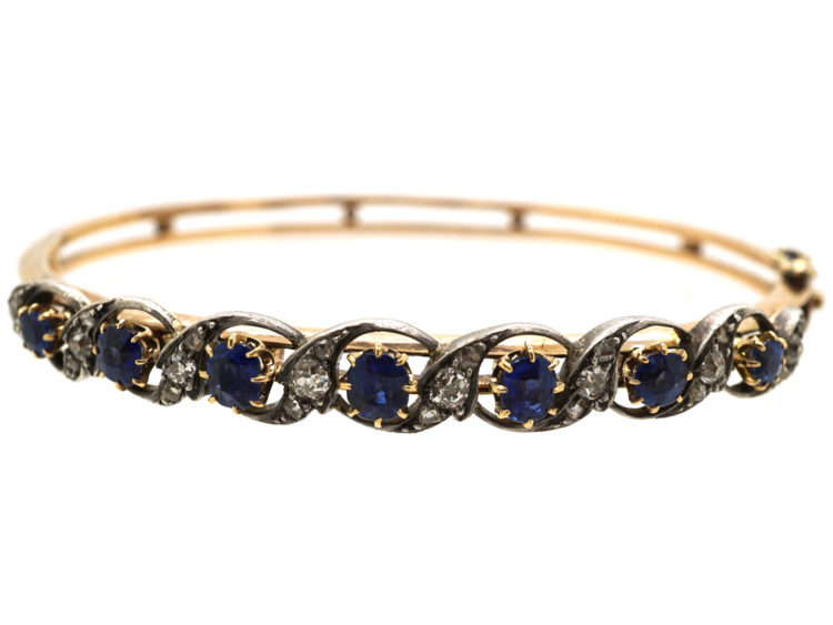 Edwardian 15ct Gold, Sapphire & Diamond Bangle