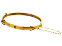 Edwardian 15ct Gold, Ruby & Diamond Buckle Bangle