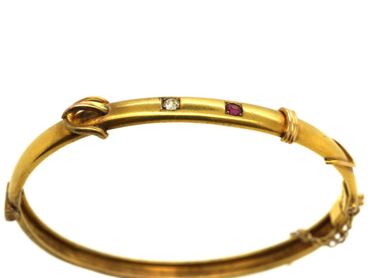 Edwardian 15ct Gold, Ruby & Diamond Buckle Bangle