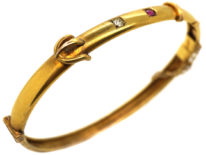 Edwardian 15ct Gold, Ruby & Diamond Buckle Bangle