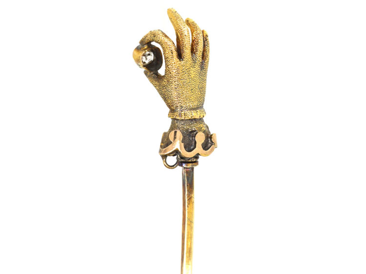 Georgian 18ct Gold Hand Tie Pin set with a Diamond