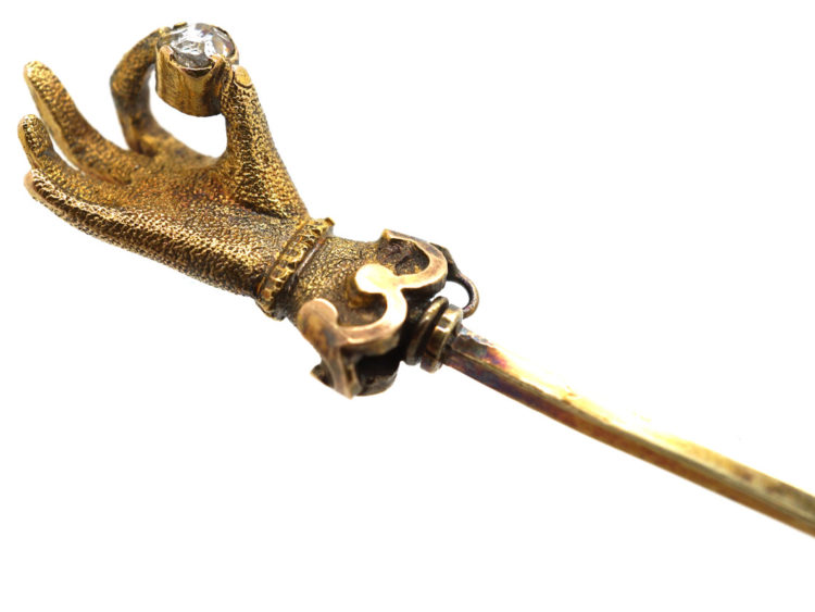 Georgian 18ct Gold Hand Tie Pin set with a Diamond