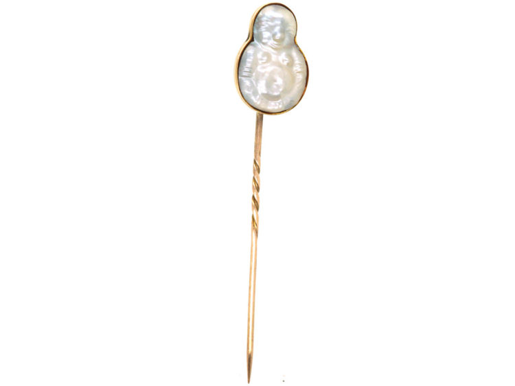 Edwardian 15ct Gold & Mother of Pearl Buddha Tie Pin