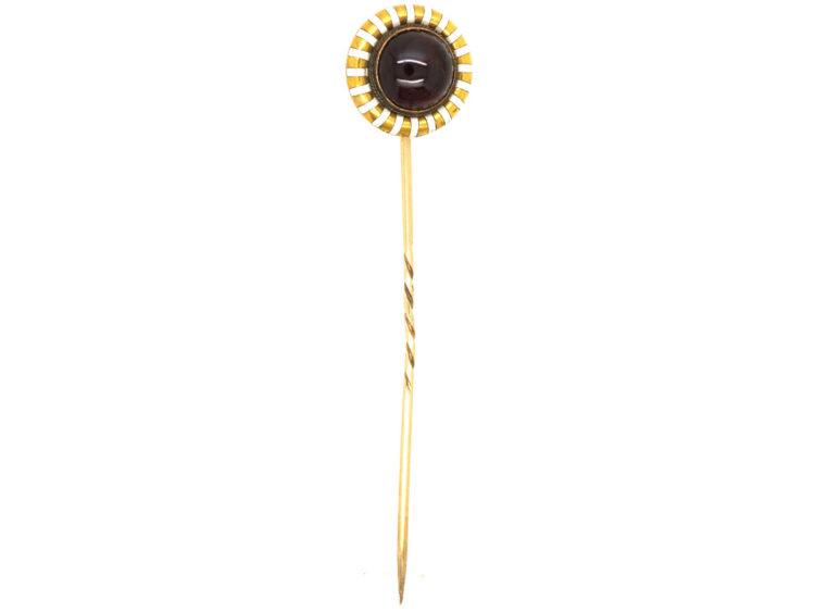 Victorian 15ct Gold, White Enamel & Cabochon Garnet Tie Pin