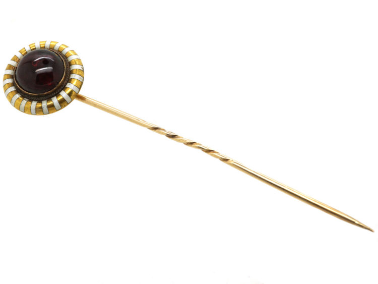 Victorian 15ct Gold, White Enamel & Cabochon Garnet Tie Pin