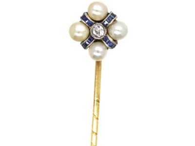Art Deco Sapphire, Diamond & Natural Pearl Tie Pin