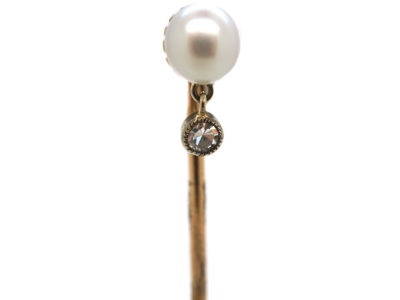 Art Deco Natural Pearl & Diamond Tie Pin
