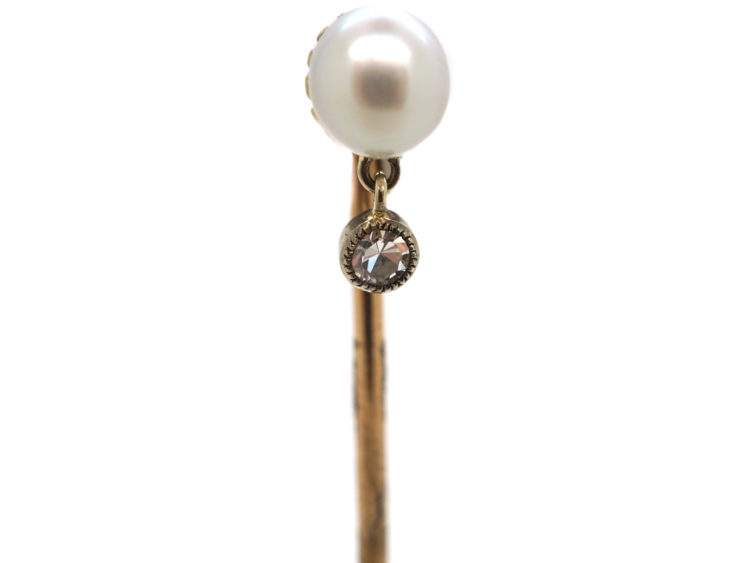Art Deco Natural Pearl & Diamond Tie Pin