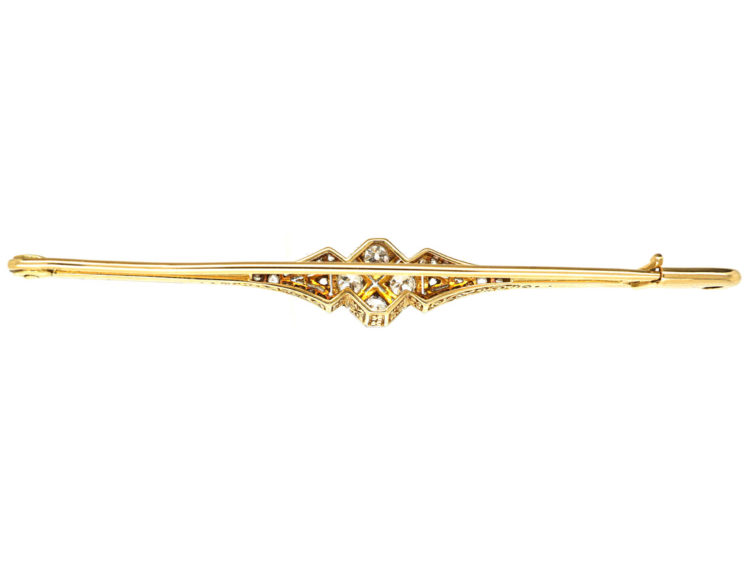 Art Deco 18ct Gold, Platinum & Diamond Bar Brooch