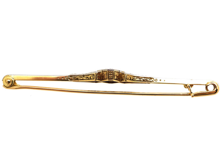 Art Deco 18ct Gold, Platinum & Diamond Bar Brooch