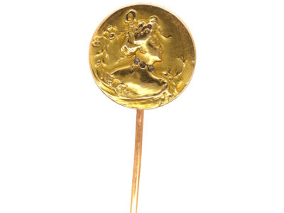 Art Nouveau 18ct Gold & Diamond Tie Pin of a Lady by Comte Prosper d' Epinay Art Nouveau 18ct Gold & Diamond Tie Pin of a Lady by Comte Prosper d' Epinay