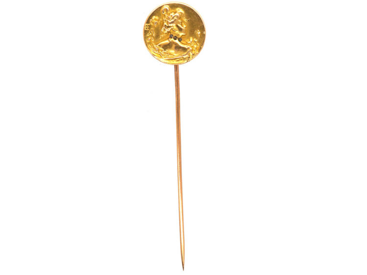 Art Nouveau 18ct Gold & Diamond Tie Pin of a Lady by Comte Prosper d' Epinay