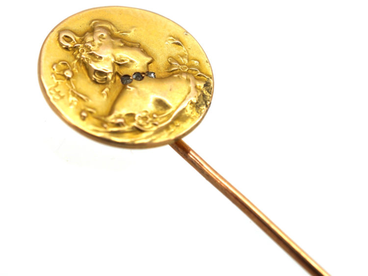 Art Nouveau 18ct Gold & Diamond Tie Pin of a Lady by Comte Prosper d' Epinay