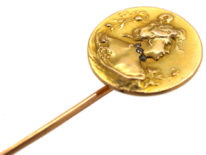 Art Nouveau 18ct Gold & Diamond Tie Pin of a Lady by Comte Prosper d' Epinay