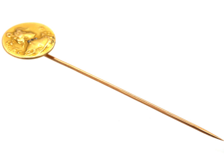Art Nouveau 18ct Gold & Diamond Tie Pin of a Lady by Comte Prosper d' Epinay