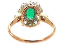 French 18ct Belle Epoque Emerald & Diamond Cluster Ring