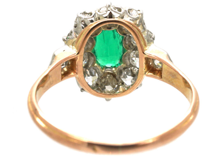 French 18ct Belle Epoque Emerald & Diamond Cluster Ring