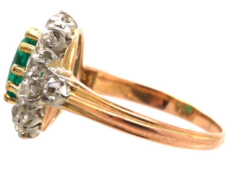 French 18ct Belle Epoque Emerald & Diamond Cluster Ring