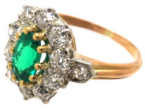 French 18ct Belle Epoque Emerald & Diamond Cluster Ring