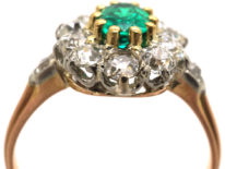 French 18ct Belle Epoque Emerald & Diamond Cluster Ring