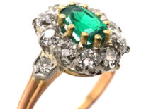 French 18ct Belle Epoque Emerald & Diamond Cluster Ring