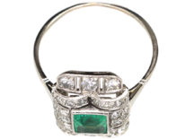 Art Deco Platinum, Emerald & Diamond Rectangular Ring