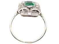 Art Deco Platinum, Emerald & Diamond Rectangular Ring