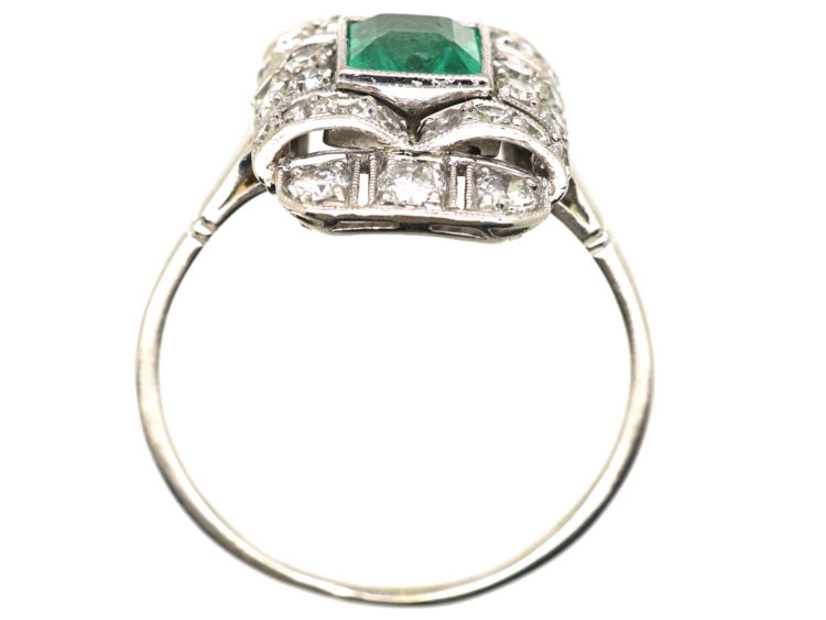 Art Deco Platinum, Emerald & Diamond Rectangular Ring