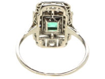 Art Deco Platinum, Emerald & Diamond Rectangular Ring