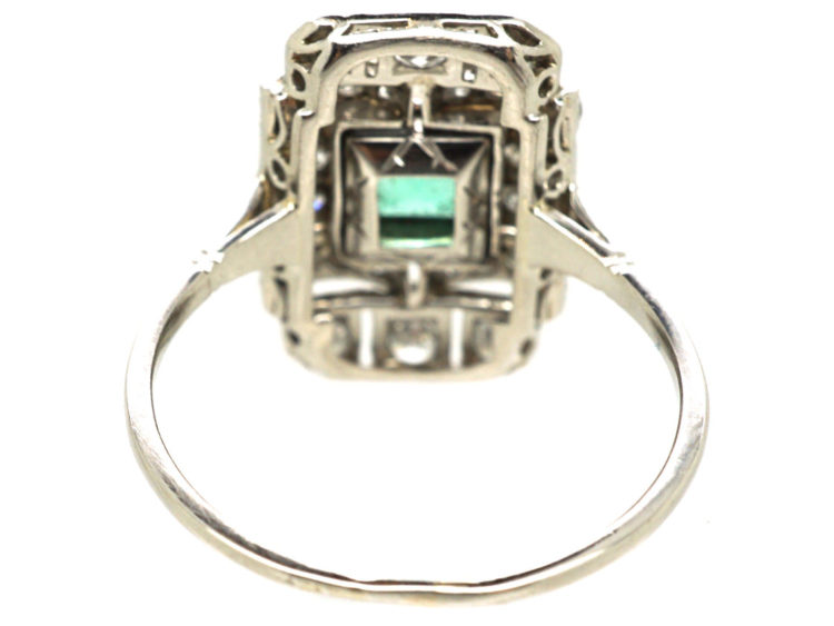 Art Deco Platinum, Emerald & Diamond Rectangular Ring