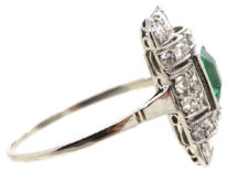 Art Deco Platinum, Emerald & Diamond Rectangular Ring