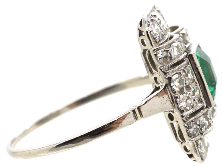 Art Deco Platinum, Emerald & Diamond Rectangular Ring