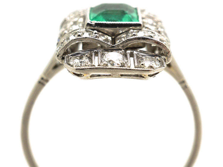 Art Deco Platinum, Emerald & Diamond Rectangular Ring