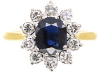 18ct Gold Sapphire & Diamond Oval Cluster Ring