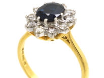 18ct Gold Sapphire & Diamond Oval Cluster Ring