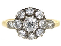 Edwardian 18ct Gold, Diamond Cluster Ring with Diamond Set Shoulders