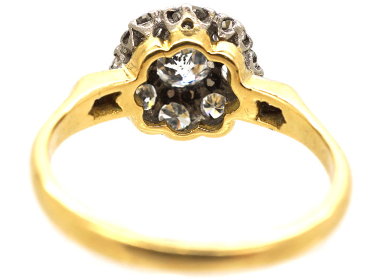 Edwardian 18ct Gold, Diamond Cluster Ring with Diamond Set Shoulders