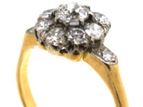 Edwardian 18ct Gold, Diamond Cluster Ring with Diamond Set Shoulders