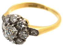 Edwardian 18ct Gold, Diamond Cluster Ring with Diamond Set Shoulders
