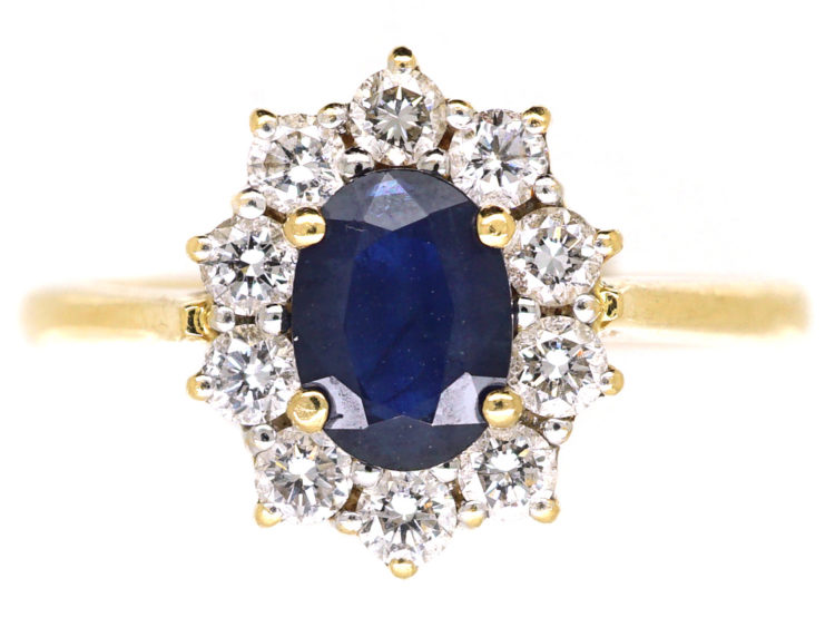 18ct Gold Sapphire & Diamond Oval Cluster Ring