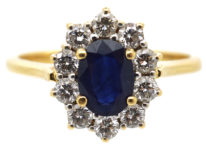 18ct Gold Sapphire & Diamond Oval Cluster Ring
