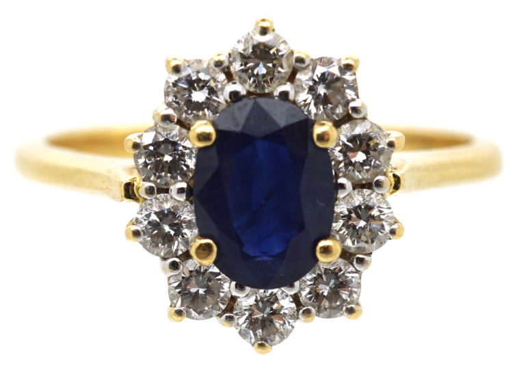 18ct Gold Sapphire & Diamond Oval Cluster Ring
