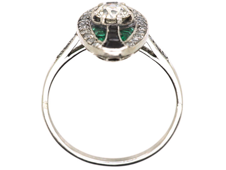 Art Deco Platinum, Emerald, Onyx & Diamond Oval Ring