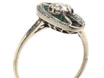 Art Deco Platinum, Emerald, Onyx & Diamond Oval Ring