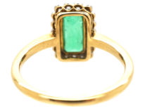 Art Deco 18ct Gold & Platinum, Emerald & Diamond Rectangular Ring