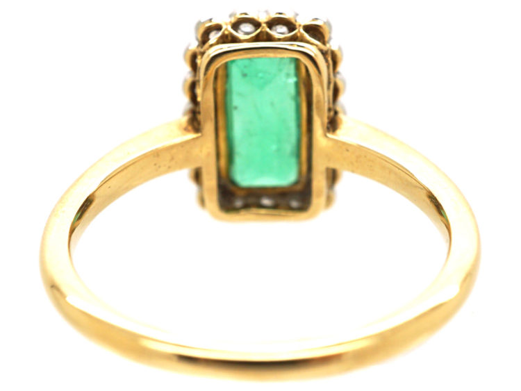 Art Deco 18ct Gold & Platinum, Emerald & Diamond Rectangular Ring