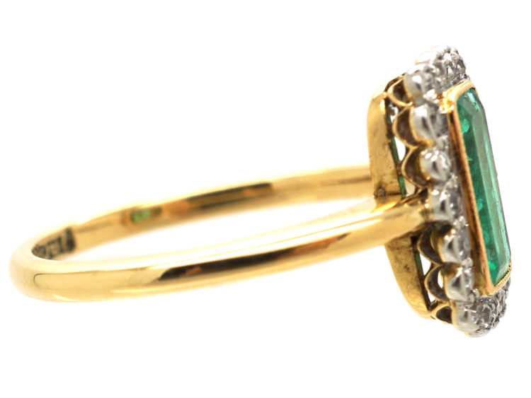 Art Deco 18ct Gold & Platinum, Emerald & Diamond Rectangular Ring