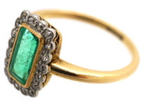 Art Deco 18ct Gold & Platinum, Emerald & Diamond Rectangular Ring