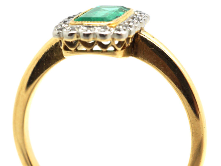 Art Deco 18ct Gold & Platinum, Emerald & Diamond Rectangular Ring